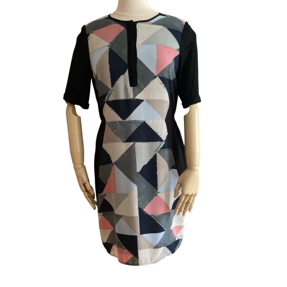 MEXX | Black Colorblock Metropolitan Button Front Dress Size 8/38 Shirred Back